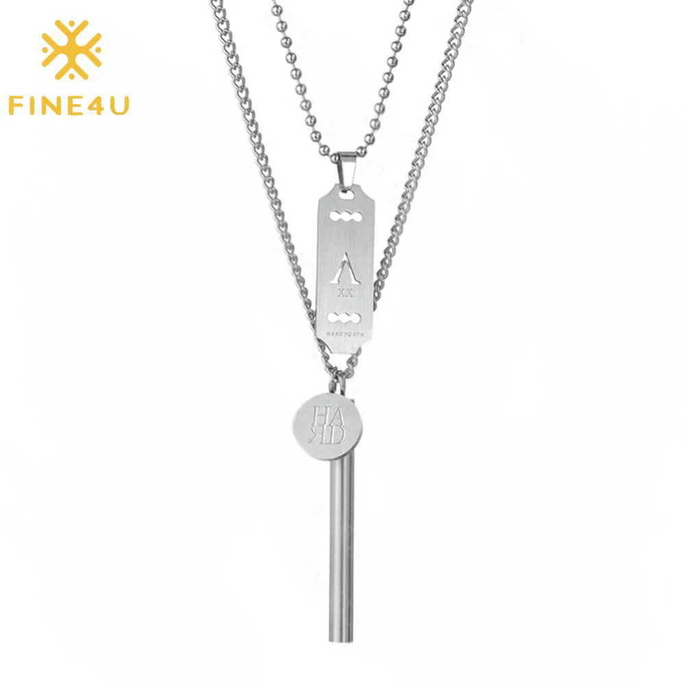 

Hip hop hot sale personalized stainless steel double multi layered necklace