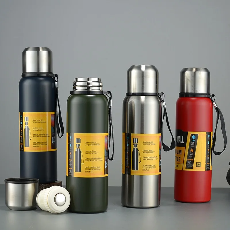 

Large Capacity Outdoor Portable Travel 500ml 750 ml 1 L 1.5 L Stainless Steel Thermal Insulated Water Bottle With Drink Cup Lid