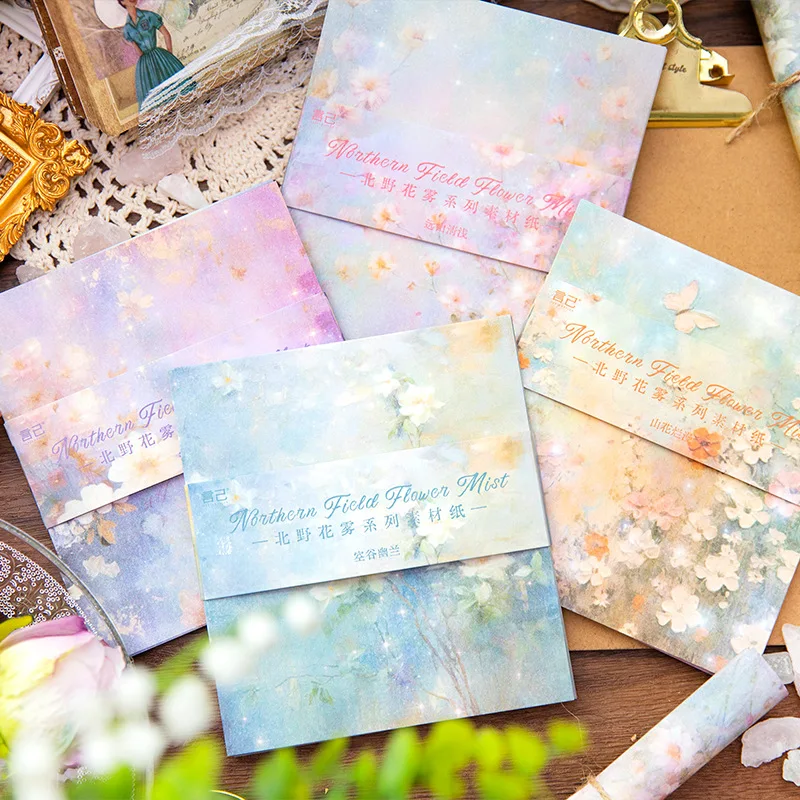 

50 Pieces Material Paper North Wildflower Mist Series Dream Brilliant Journal Decoration Base Material into 4 Types