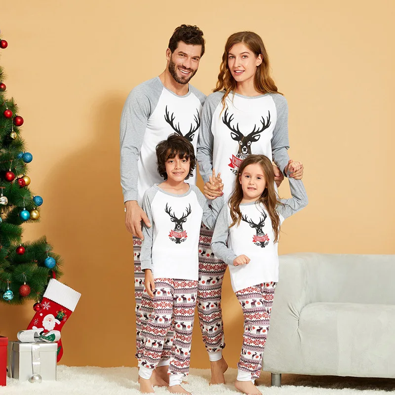 

JULY'S SONG Cute Printed Women Men Pajamas Set Casual O Neck Long Sleeve Family Matching Loungewear Fall Winter Christmas Gifts