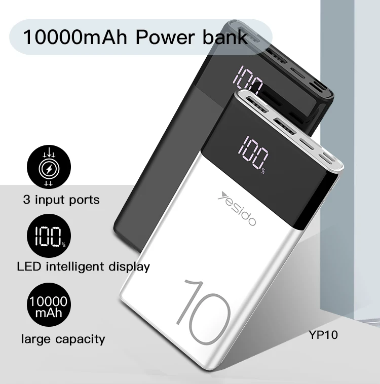 Yesido High Capacity Powerbank Dual Usb Port Mobile Phone 10000Mab Power Bank Portable
