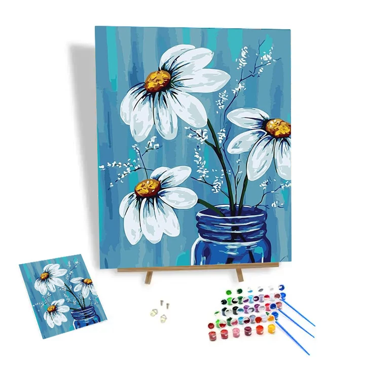 

Popular Custom Oil Paint By Numbers Kit White Petals DIY Painting By Numbers Modern Art Decor Decoration Hand Painted