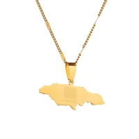 

Stainless Steel Jamaica Map Pendant Necklaces Gold Color Jamaican Flag Jewelry