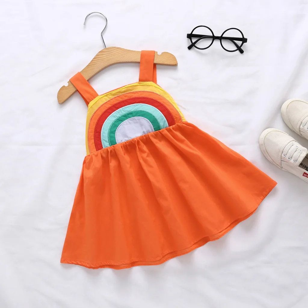 

Summer children's clothes baby girls cute dress designs rainbow strap mini toddler baby birthday party dress