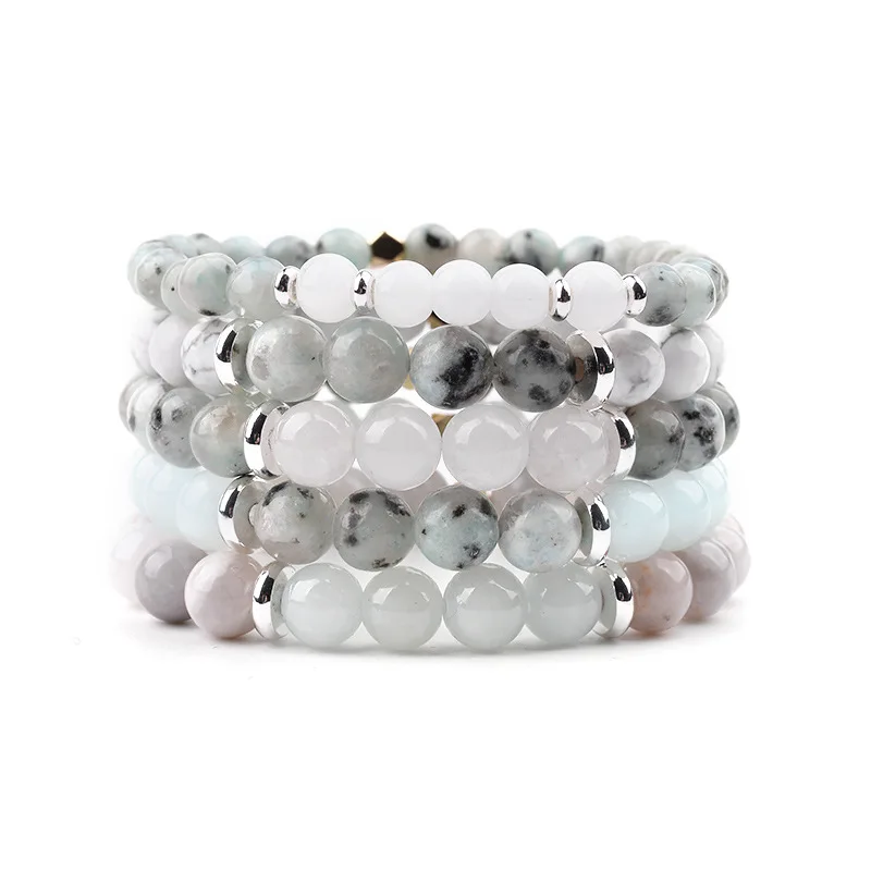 

Natural Stone Beads Silver Space Bracelet Sets, Shown
