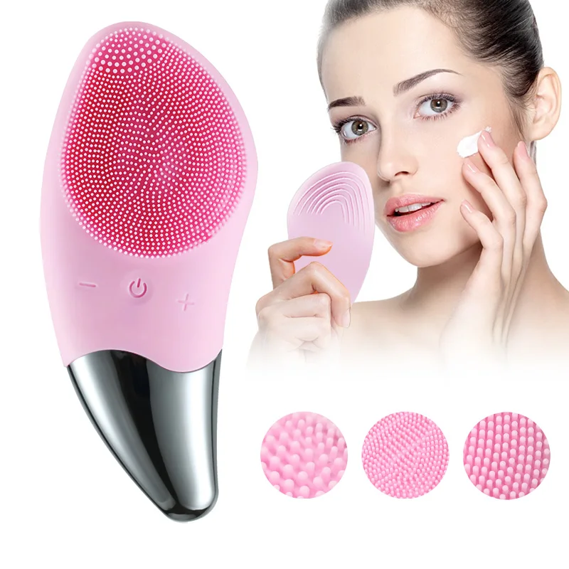 

Waterproof deep facial cleansing silicone brush rechargeable double face cleaning brush with low wholesale price, Rose, pink, blue, green