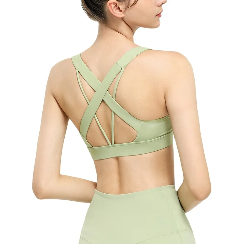 

Activewear Shockproof Gathered Active Workout Clothing Gym Tank Tops Women Quick Drying Fitness Running Sports Sexy Yoga Bra, As shown