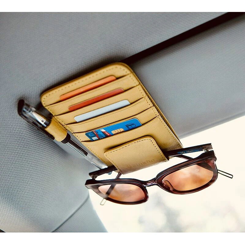 

Vehicle PU Leather Card Holder Wallet Sunglasses Clip Carte Credit Cardholder Pen Id Vaccination Credit Card Hold