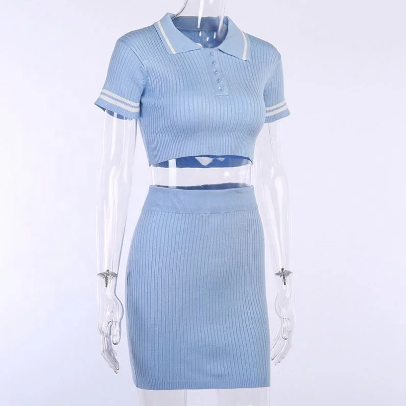 

Sexy INS Ladies Sweater Crop Top Skirt Knitted Dress Set Two Piece Set Women Clothing Dress