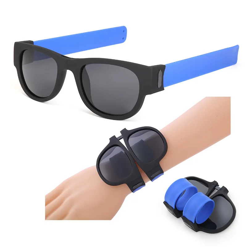 

Custom Logo Fashion Polarized Collapsable Shades Folding Slap Bracelet Sunglasses Wristband Slap on Sunglasses, Custom color