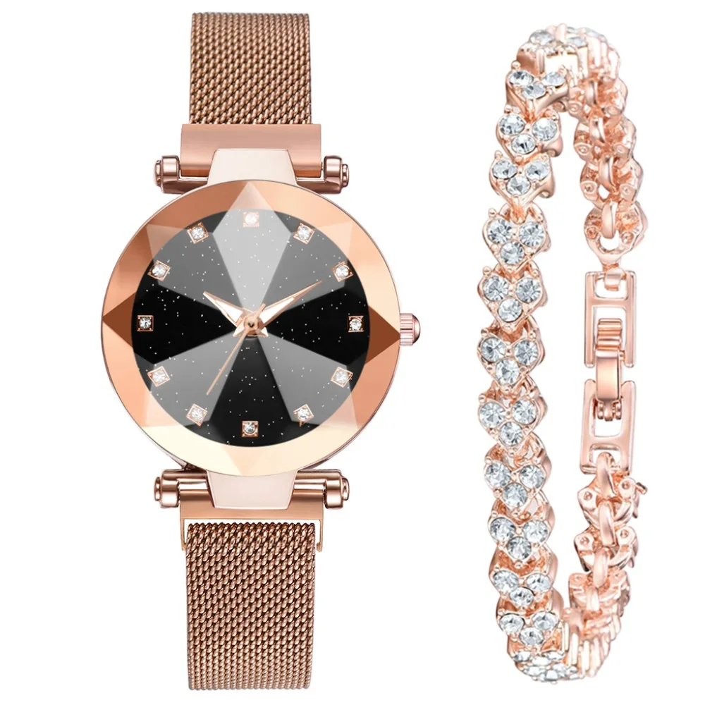 

2021 Watch Bracelet Set Luxury Women Watches Starry Sky Magnet Watch Buckle Fashion Rhinestone Bracelet Wristwatch Dress Clock, Multi colors