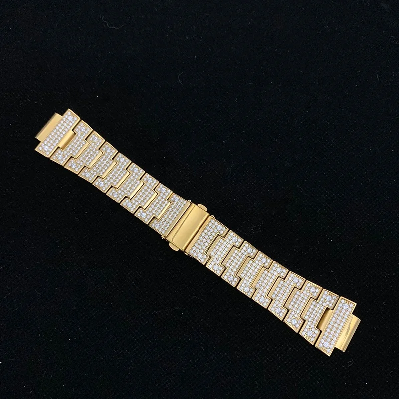 

CNC setting stainless steel 316L gold pvd plated hip hop iced out cz diamond watch band