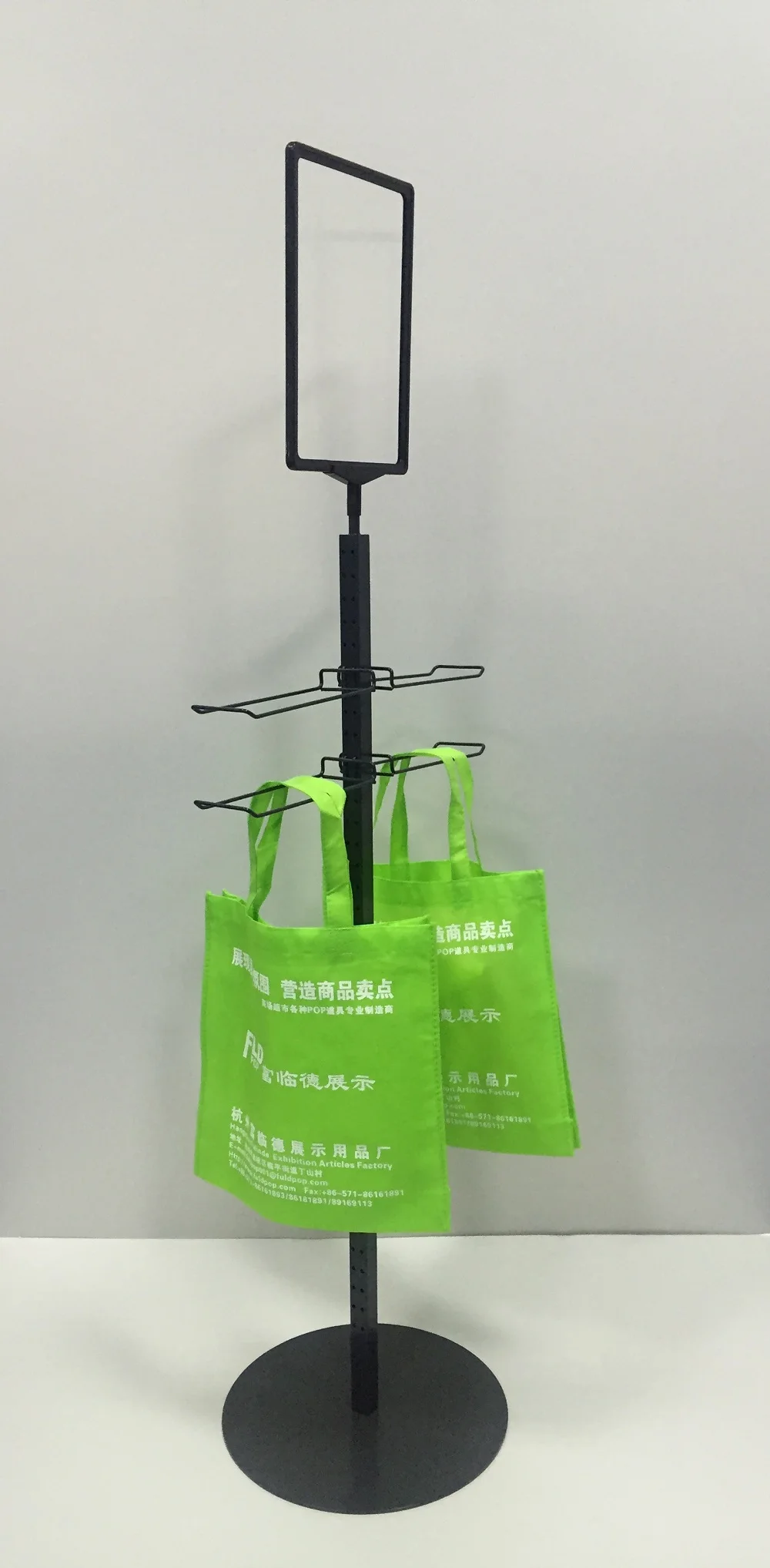 Shopping Bag Metal Floor Standing Hanging Display Stand For Supermarket