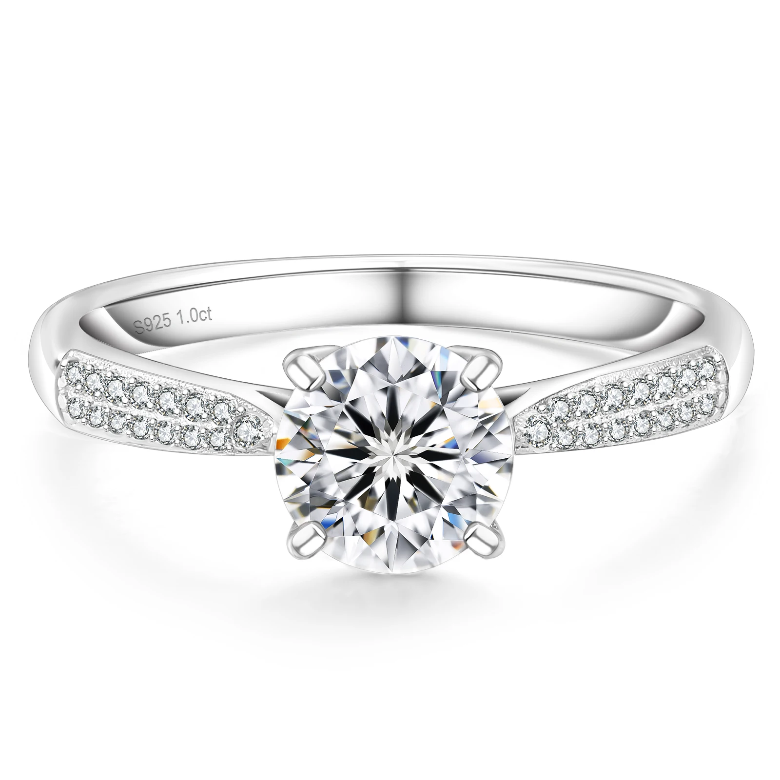 Trendy 1.0CT Moissanite Diamond Promise Bridal Wedding Band 925 Sterling Silver White Gold Plated GRA Certified Engagement Ring