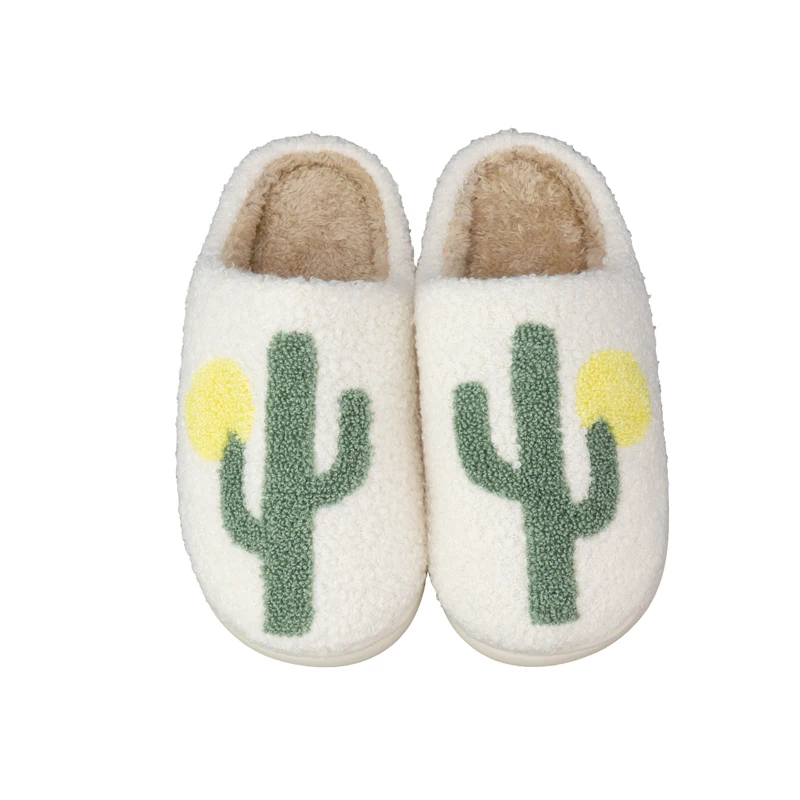 

Ready To Ship Cactus Women Shoes Mom Slides Kid Size Slipper Cactus Cowboy Flower Styles Indoor Warm Happy Fashion Fur Slipper