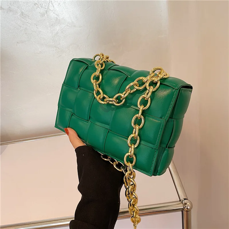 

New fashion design soft leather braid bag metal chain cross shoulder bag fashion pillow handbag for women, Blue, gray, black, orange, green, maroon