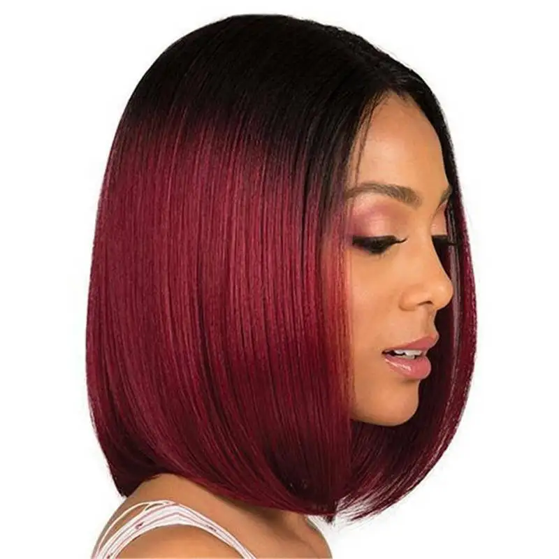 

G&T Lace Wig Short Straight Bob Wigs for Women Black Red Blonde Color Middle Part Heat Resistant Synthetic Hair (12inch)