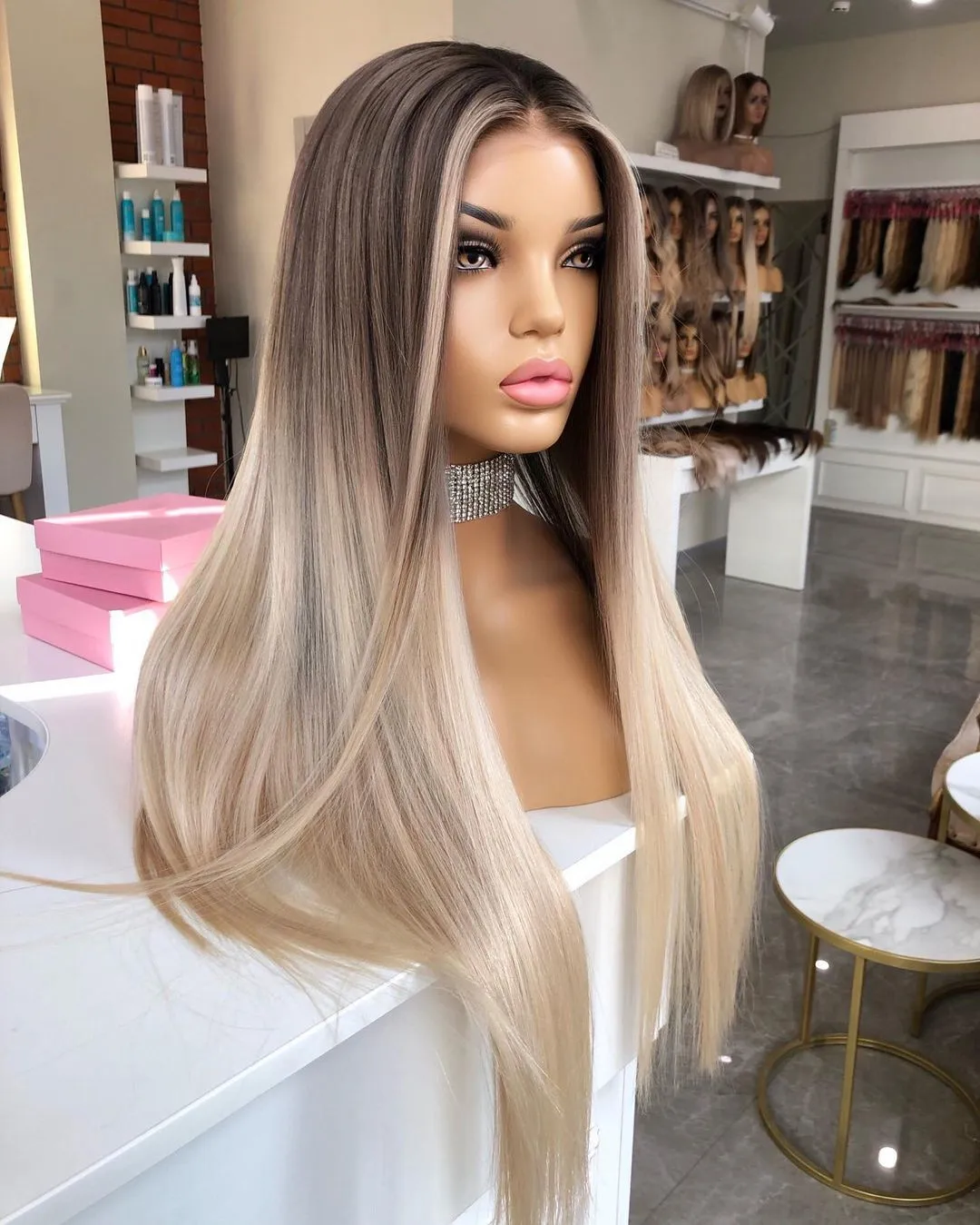 

Drop Shipping Highlight Platinum Blonde Color Straight Cuticle Aligned Human Hair Lace Front Wigs