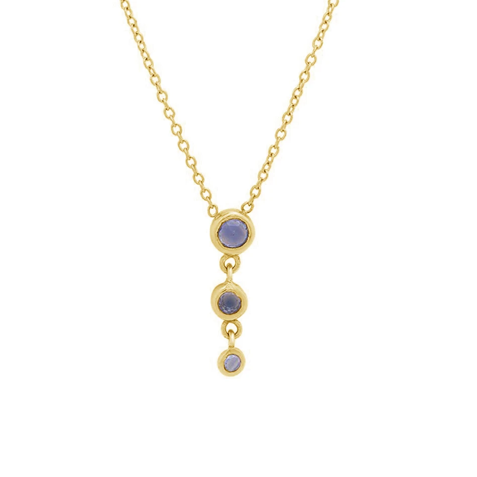 

Fashion Jewelry For Women 925 Sterling Silver Wholesale 18K Gold Pated Trio Blue Sapphire pemdant Necklace