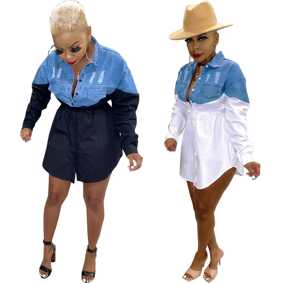 

fall clothing 2021 women Trending long sleeve fall 2021 women clothes dress patchwork mini jeans elegant casual dresses ladies, Picture shown