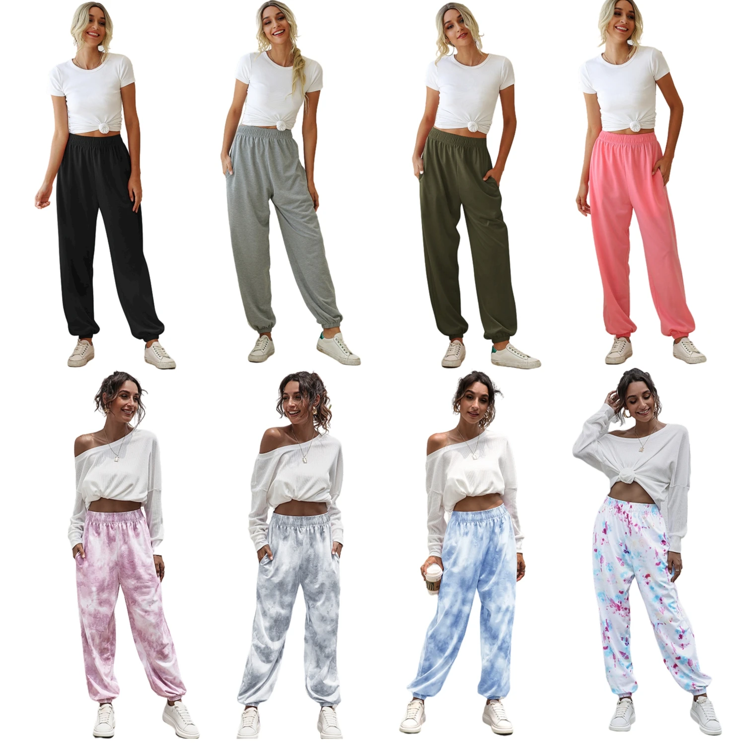 

2021 European and American Women's Four Seasons Home Leisure Sports Basic Loose Pants