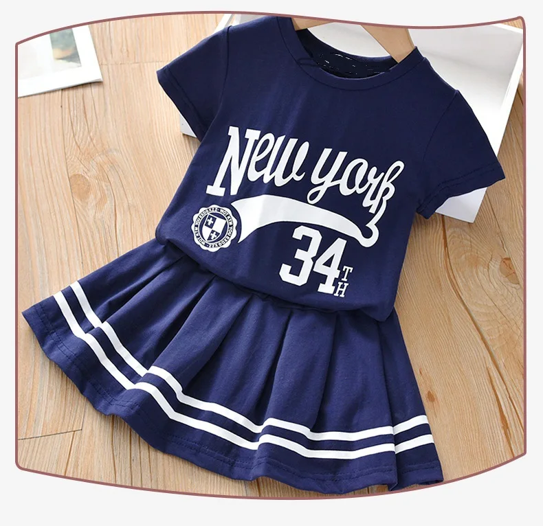

summer kid clothes casual sports skirt 2 piece suit baby letter printing black girl dress