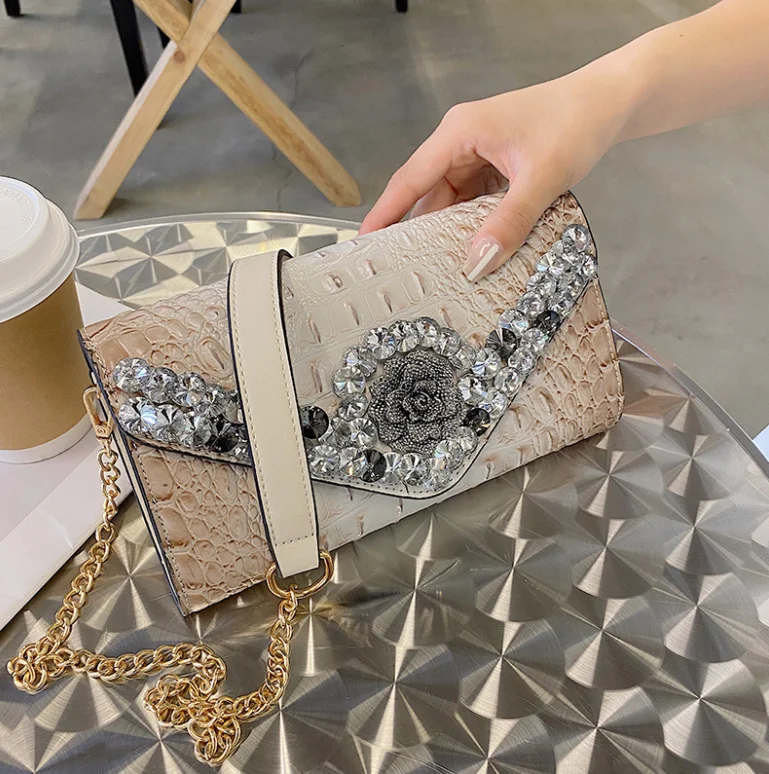 

high quality luxury diamond PU leather evening party clutch bag crocodile bag women shoulder bag daily use, Different colors