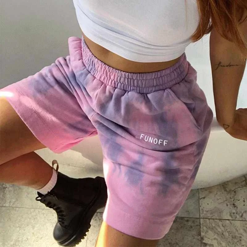 

2021 summer new fashion high waist tie dye shorts for woman