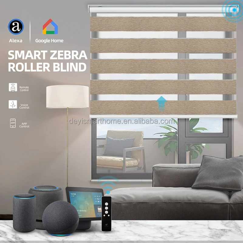 

Deyi Google Alexa Motorized Esky And Zebra Double Layers Luxury Dual Roller 100% Blackout Day Night Green Smart Blinds, Customized color