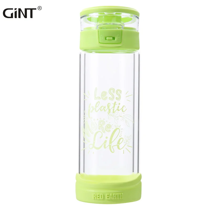 

High Quality Customized Color Double wall glass with lid for office Ruber base drink bottle, Various colors & customized