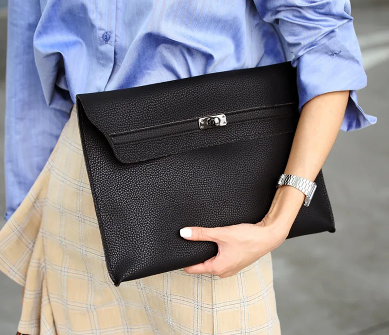 

Wholesale Fashion PU Leather Purse Lady Envelope Pouch Zipper Clutch Bag