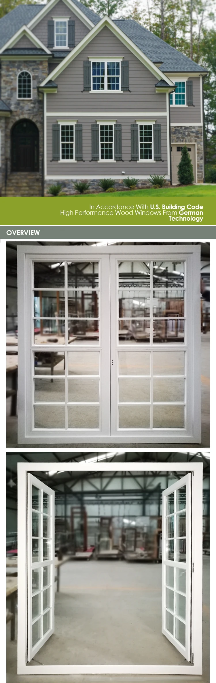 Chicago passive real wood  french grill Modern Design American Casement Aluminum Clad wood windows