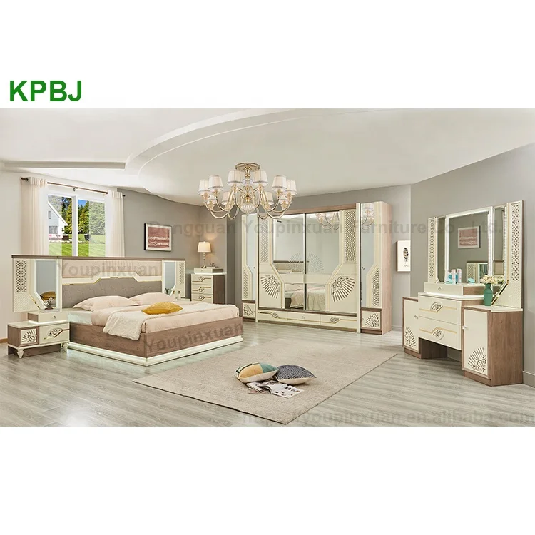 Customized Turkish Style Painted Luxury 6 Piece King Bedroom Set