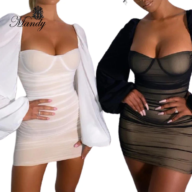

2021 new arrivals short long sleeve backless club sheath dresses sexy