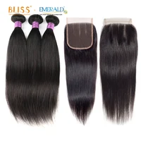 

Bliss Emerald 3+1 Straight Weave 100% Unprocessed Indian Human Hair Cheveux Indiens Hair 3 Bundles with Closure