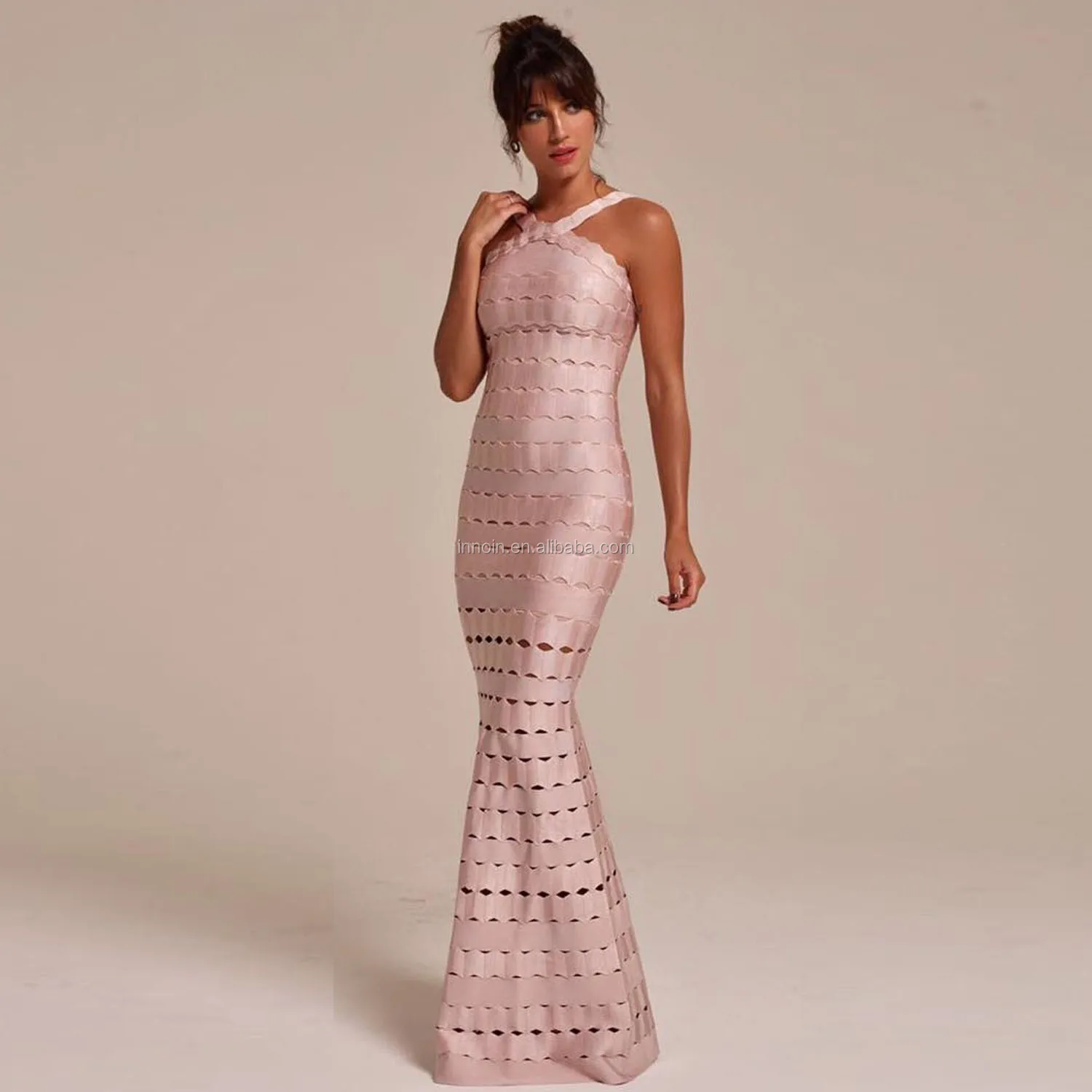 

Halter Bandage Dress Evening Party Celerity Elegant Winter Dresses Long Floor-Length Sexy Clothing