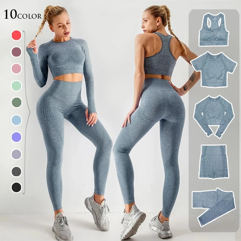 

Popular Seamless Yoga Suit 2 piece Sports Shirts Crop Top Leggings Gym Clothes Women Sportswear Workout Set Fitness Clothing, Customized color
