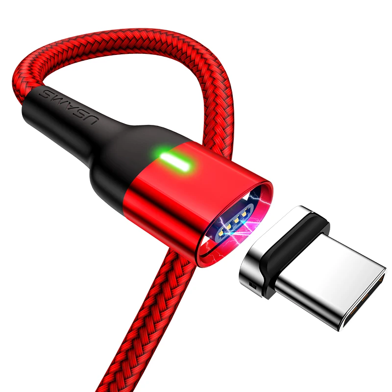 

USAMS SJ328 U28 Aluminum Alloy Micro Magnetic Braided USB Charging Cable for Cell Phones, Tarnish/red/grey