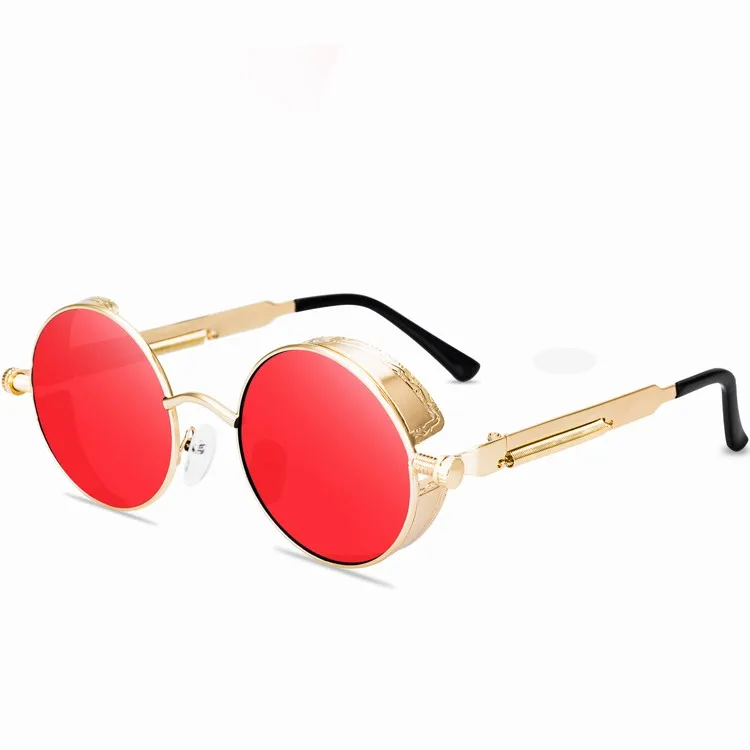 
58028 shades classic steam punk sunglasses Retro men vintage steampunk sunglasses metal frame retro round sunglasses 