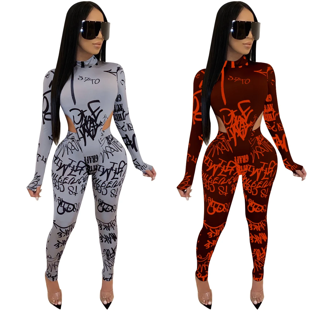 TA7067 women fashionable sexy printed bodysuit and pants two piece outfit