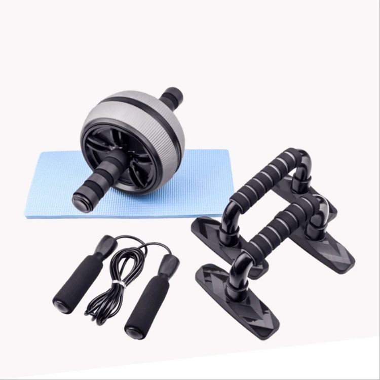 

Home Gym Workout Abdominal Core Training Push-up Bar Jump Rope And Knee Pad 4-in-1 Ab Wheel Roller Kit, Gray