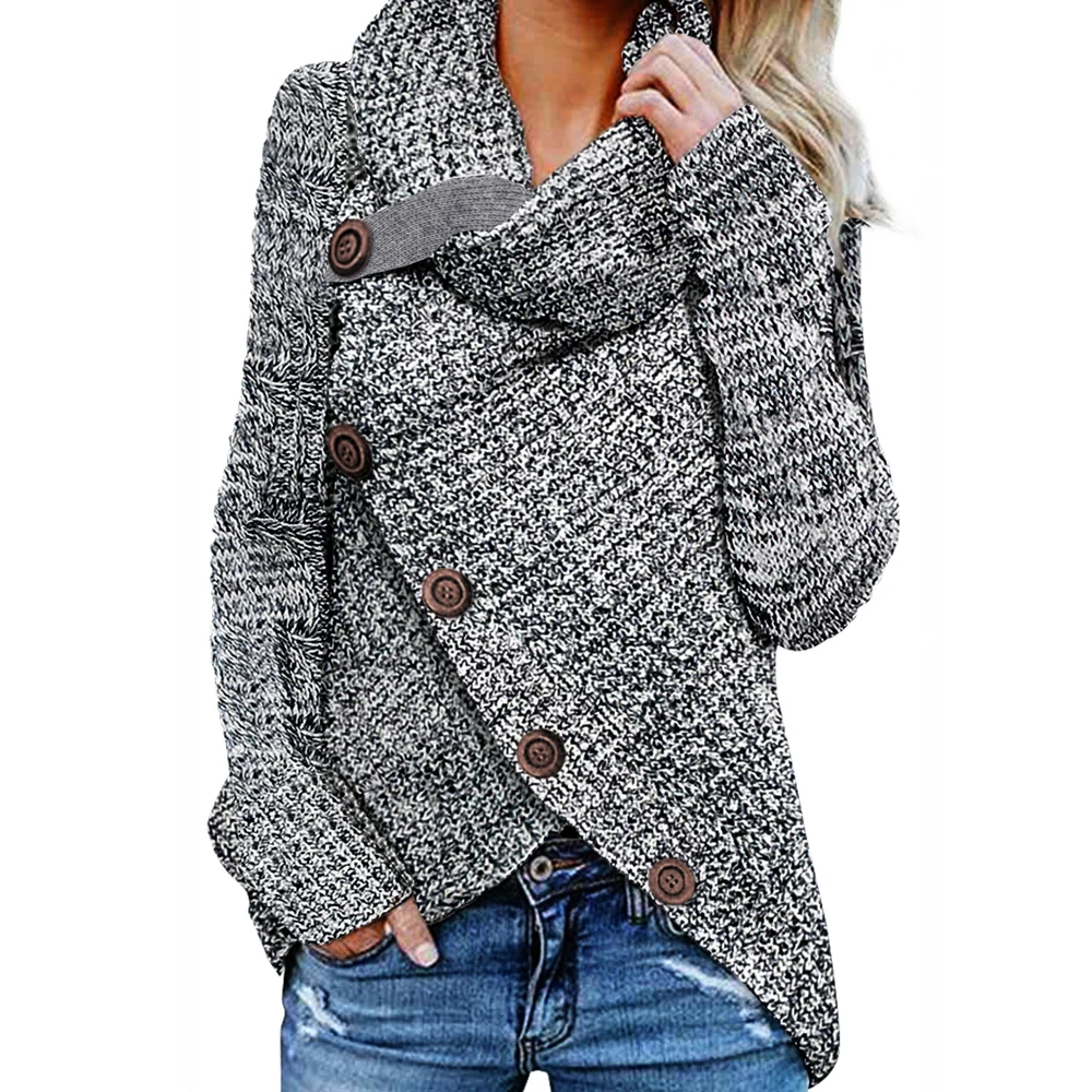 

Fashion new Buttoned Wraps Women Cardigan Turtleneck Sweater De Mujer, Gray, beige, blue, yellow, burgundy, green, black