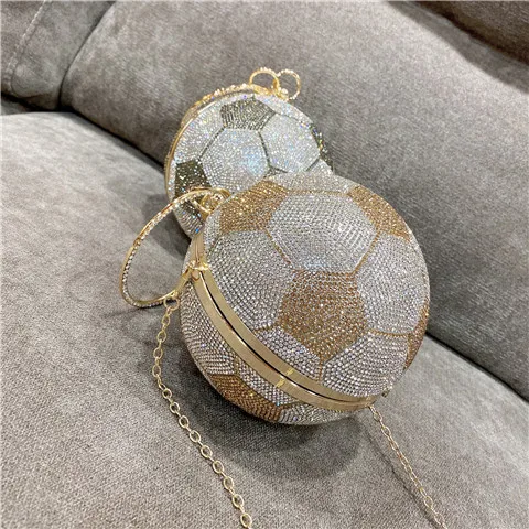 

New wedding round crystal shiny glitter rhinestone bling diamond basketball purse black color basket ball stone ball bags