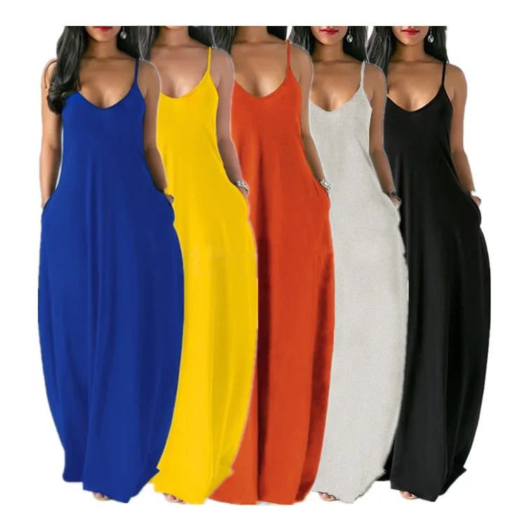 

Summer New Style Plus Size Women'S Solid Color Sexy Deep V Sling Dress