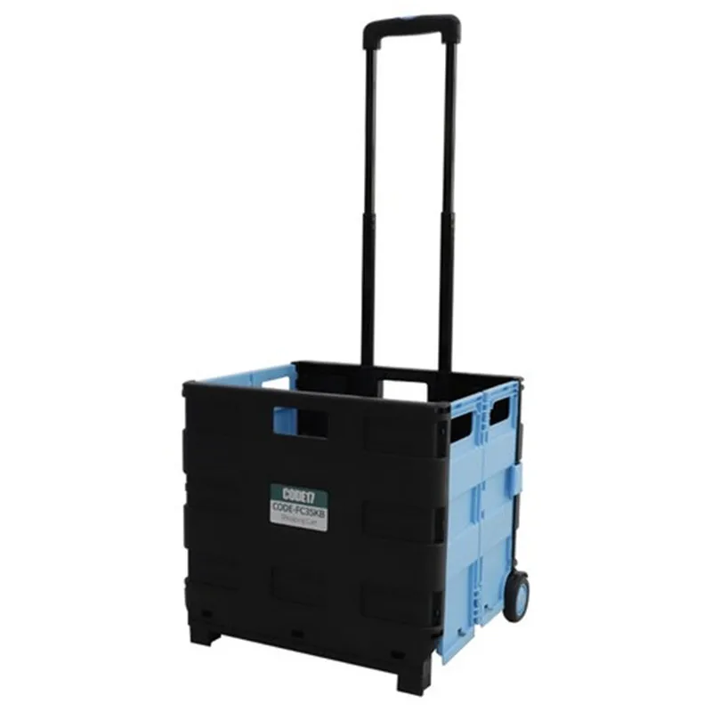 

Supermarket Folding Luggage PP Plastic Folding Luggage With Two Wheels, Blue+black