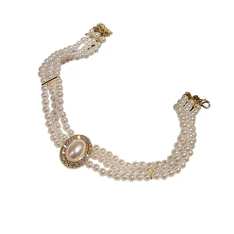 

Fashion Women 3-layer Pearl Choker Necklace Rhinestone Crystal Pendant Choker Necklace Jewelry