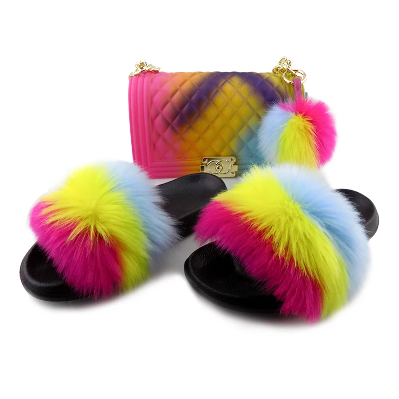 

luxury fur slipper and bags for women, Customized color