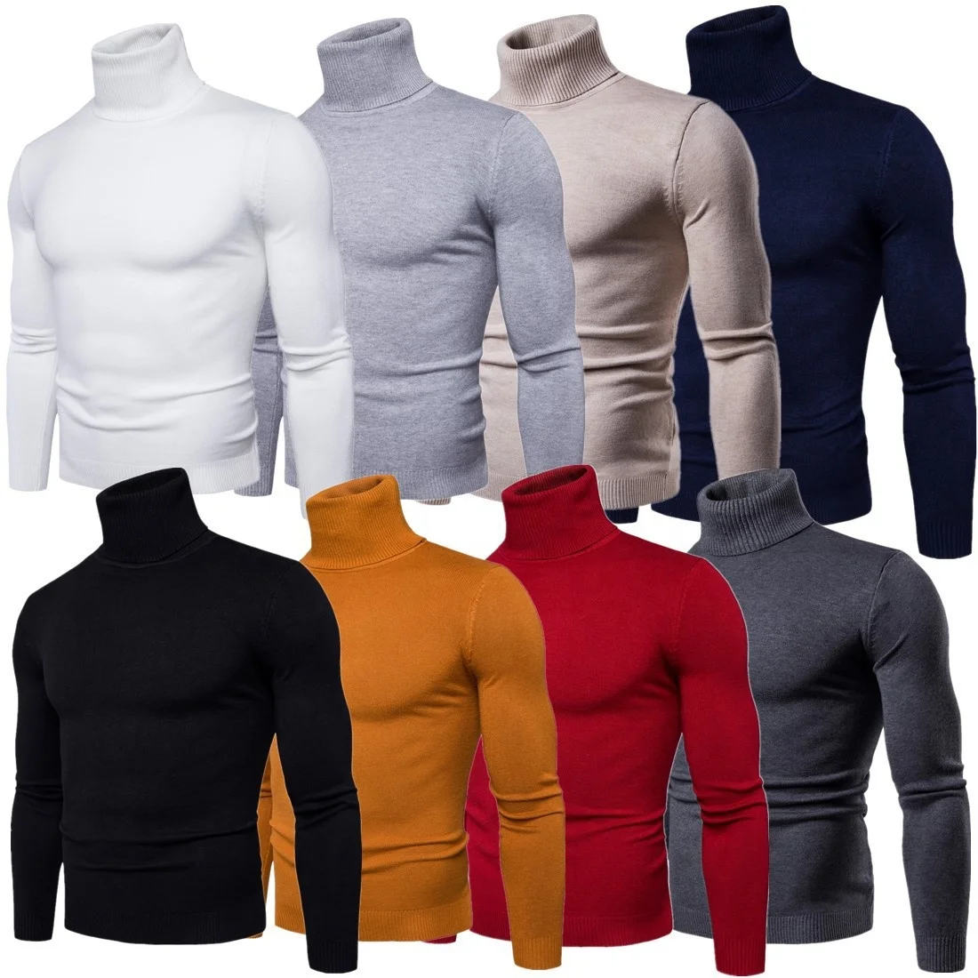 

Fashion Winter High Neck Long Sleeves Jacquard Knitwear Pullovers Men Sweater