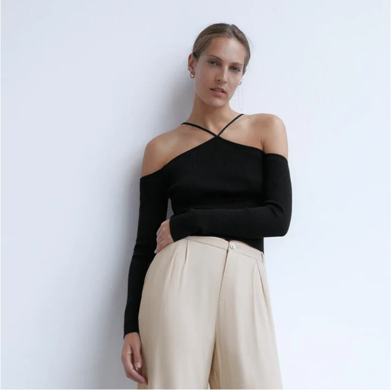 

2020 fall Amazon hot sale women clothing solid backless knitted tops long sleeve bodycon top women tops