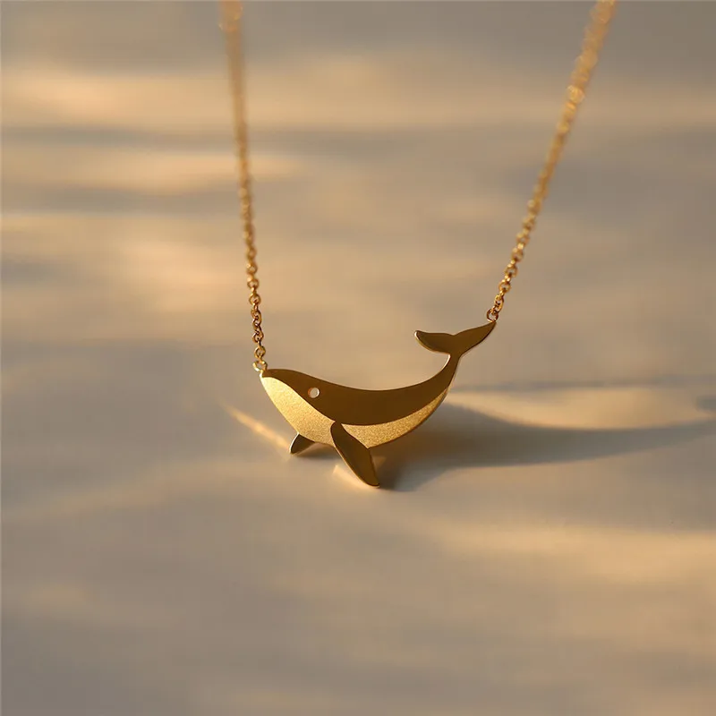 

Fashion Summer Beach Theme Waterproof Jewelry Women 18K Gold Plated Stainless Steel Ocean Animal Whale Pendant Necklace 2023